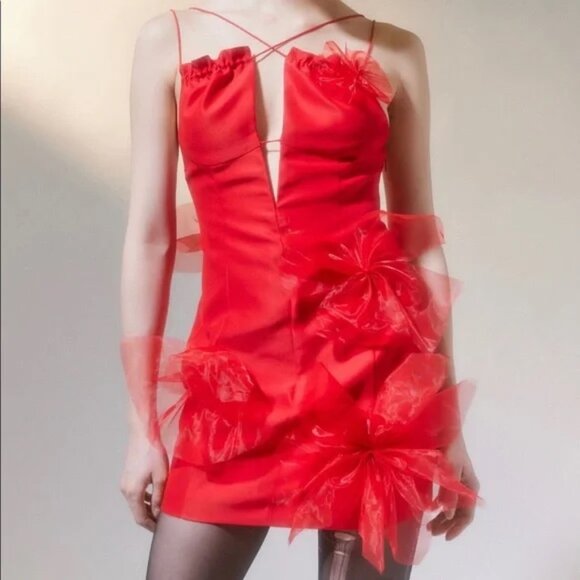 NWT | For Love and Lemons Red Alberta Mini Dress Tulle Bows Small - Picture 2 of 10